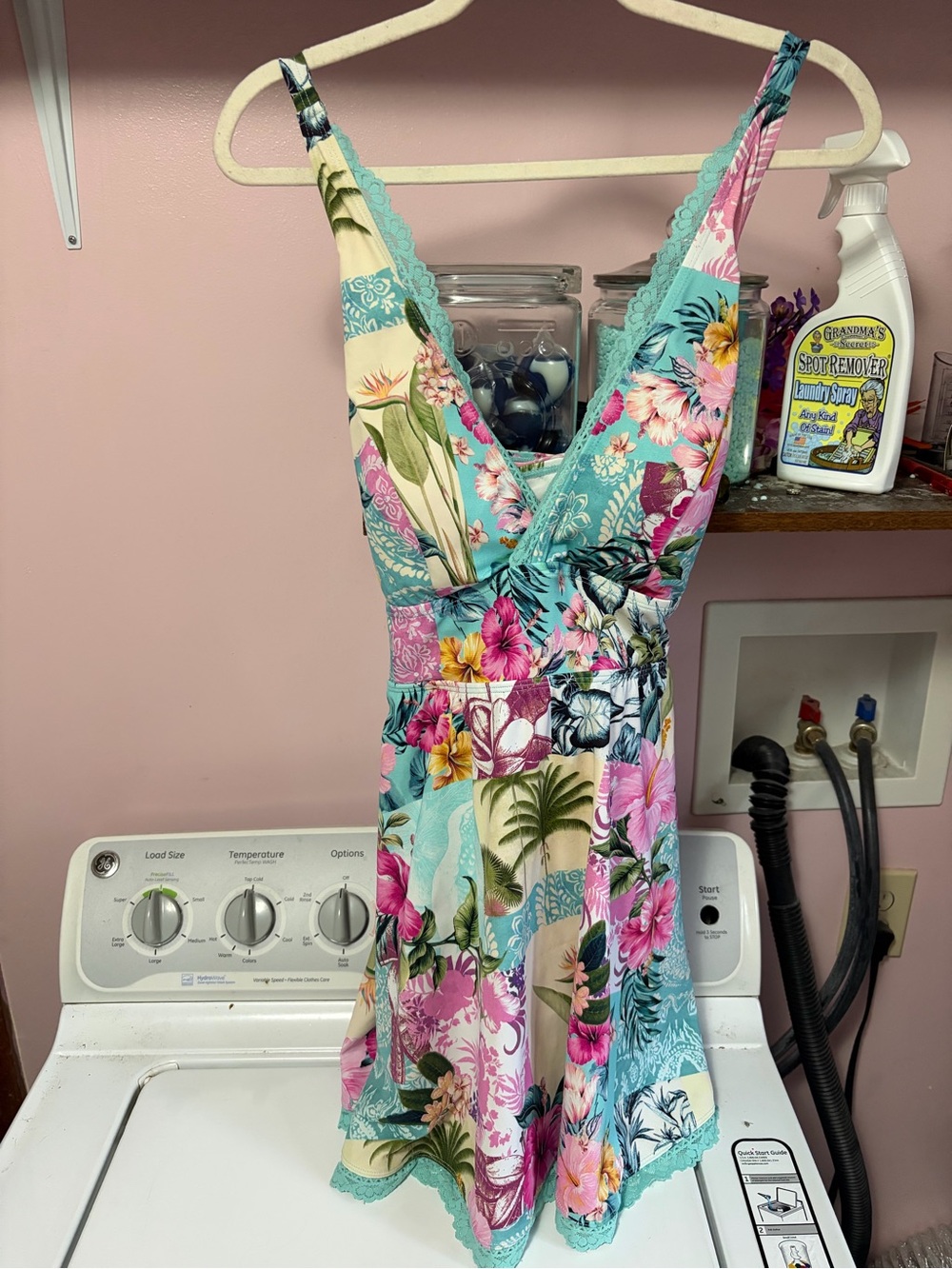 torrid Teal, Pink & Cream Floral Patchwork One-Piece Swim Dress